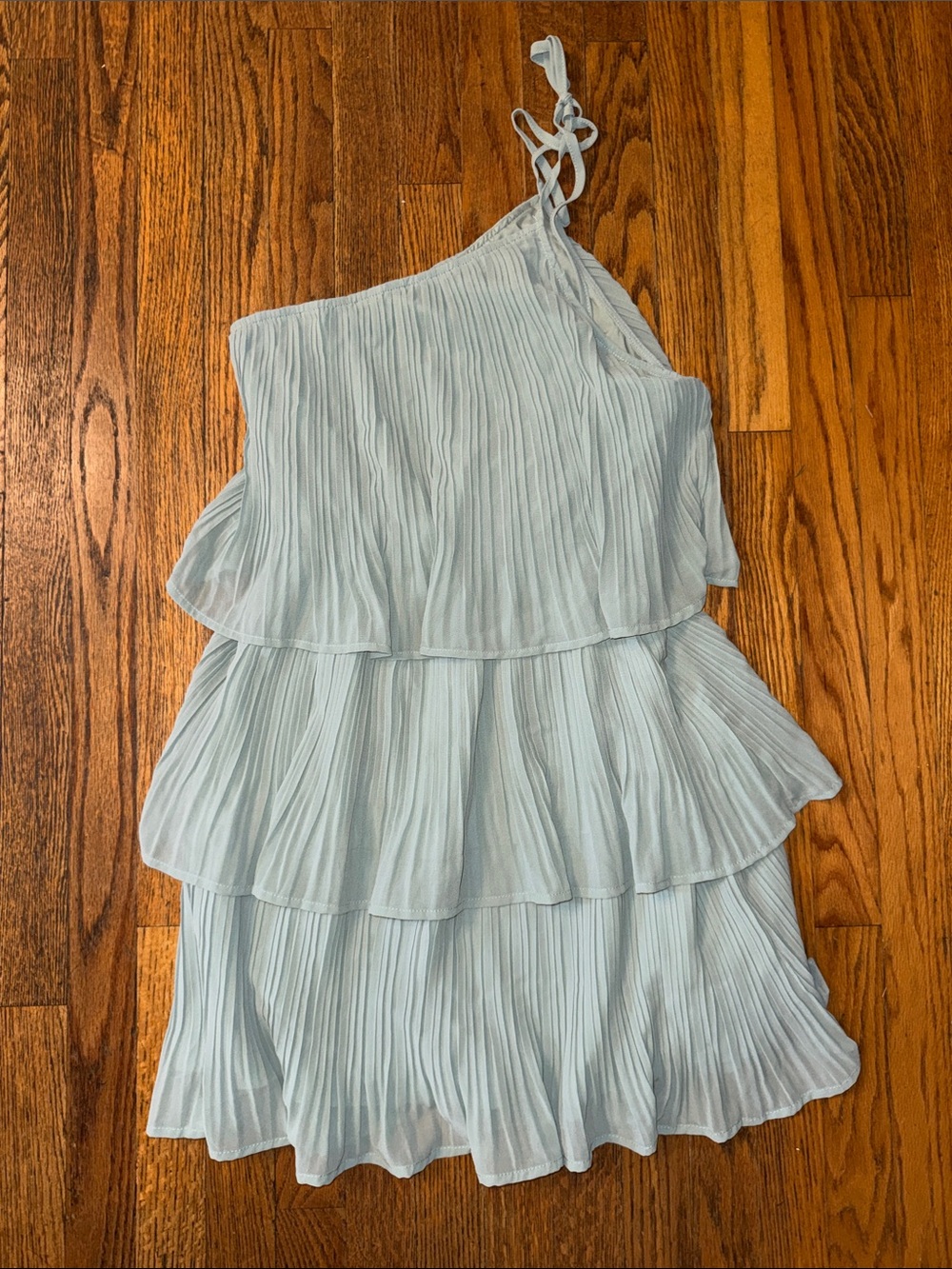 Light Teal Tiered One-Shoulder Dress